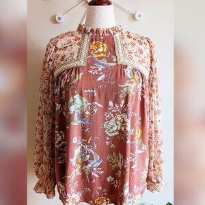 NEW Bohemian Med Floral Chiffon Blouse Woman Flowy Relaxed Jodifl Retro Style